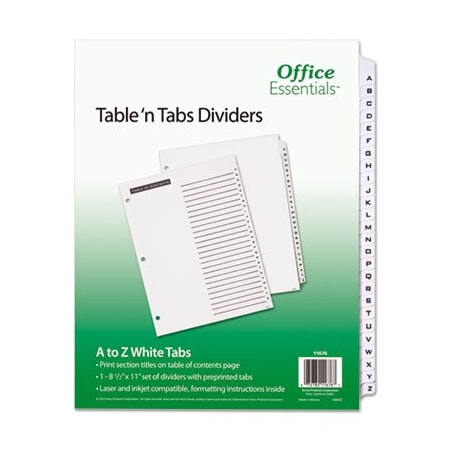 Avery Dennison Office Ess, TABLE 'N TABS DIVIDERS, 26-TAB, A TO Z, 11 X 8.5, WHITE 11676